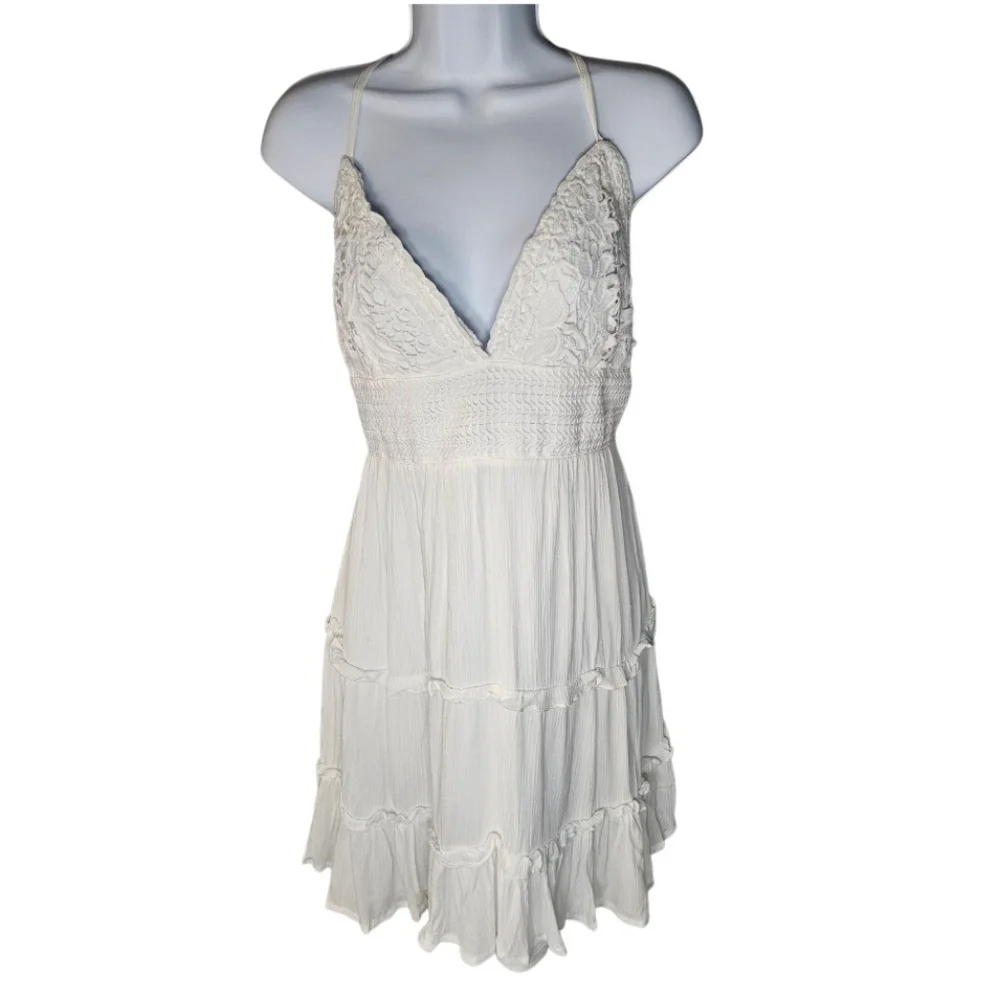 Rue 21 White Lace Babydoll Top Mini Dress Y2K Fairy Hippie Ethereal Boho Size L - Picture 1 of 14